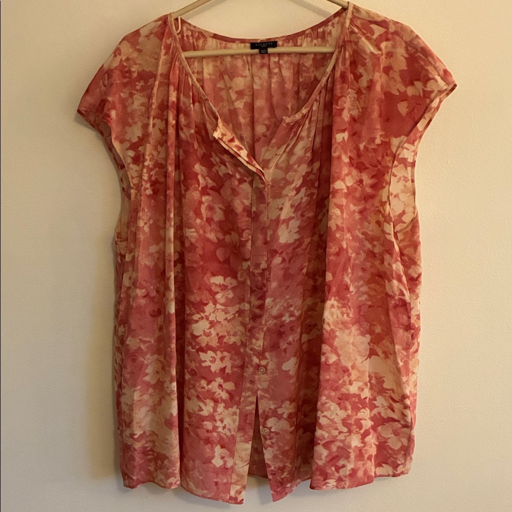 Talbots Silk Button-Down Floral Blouse in Pink & Cream, sz 22W